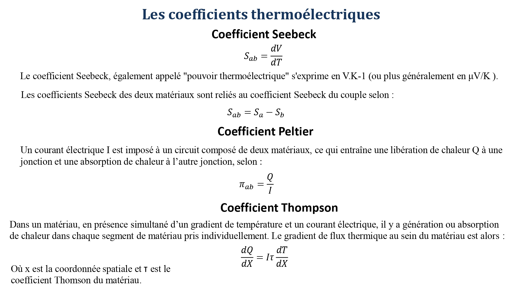 THERMOELECTRICITE