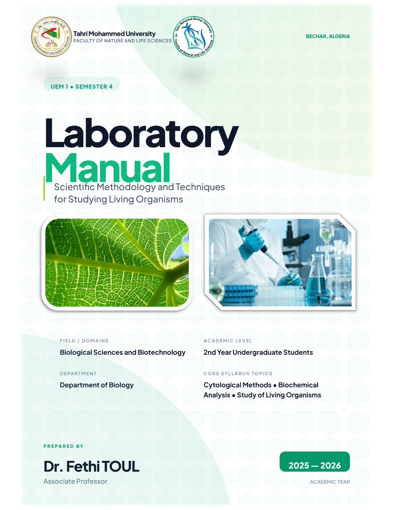 Laboratory Manual-Scientific Methodology and Techniques for Studying Living Organisms